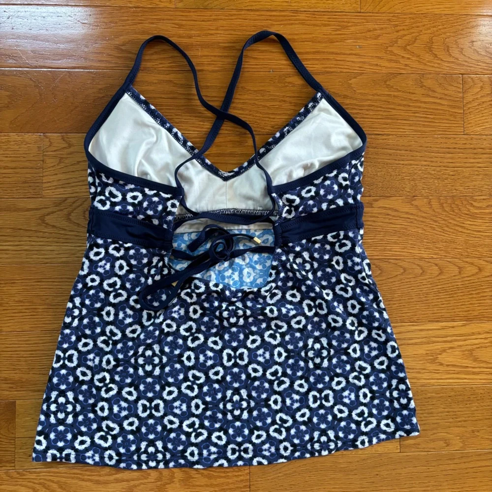 Lands' End Blue and White Patterned Tankini Top